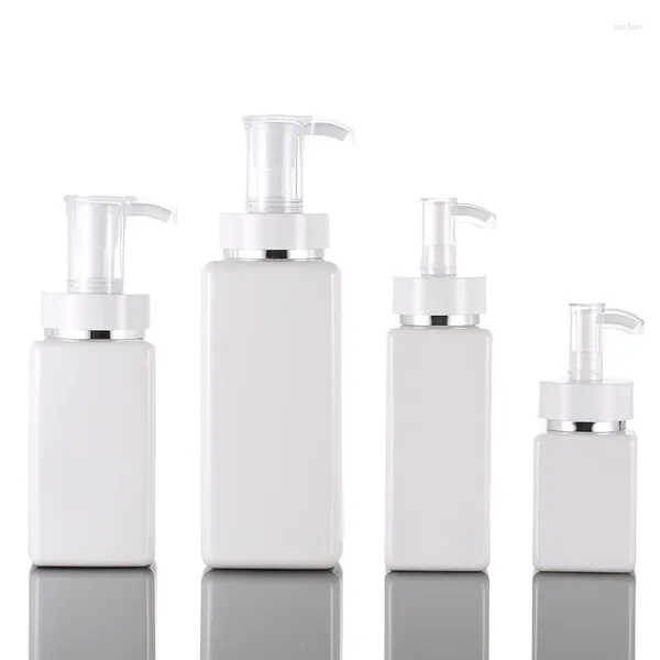 Bouteilles de stockage Blanc PET Square Lotion Pompe Shampooing Désinfectant pour les mains Bouteille 100 ml 200 ml 300 ml Sous-emballage cosmétique en plastique SN982