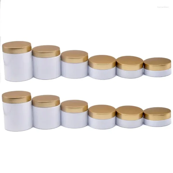 Bouteilles de rangement Pots en plastique blanc Conteneurs Cosmetics vides Emballage PET 50g 80G 100G 150G 200G 250G GOL CUD REFILL
