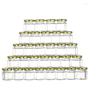 Opslagflessen Groothandel 1500 eenheden 45 ml Zhexagonale glazen honingpotten met gouden covers verzegelde fles bruiloft Verjaardagsfeestje Retourcadeaus