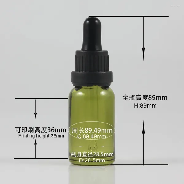 Bouteilles de rangement en gros 15 ml bouteille de verre à huile essentielle en vert olive avec couvercle noir emballage cosmétique de 0,5 oz