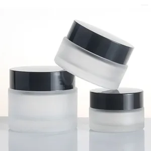 Bouteilles de rangement en gros 20g mini-œil crème de la peau de soins de soins de soins de soins en verre givré en verre avec capuchon noir léger