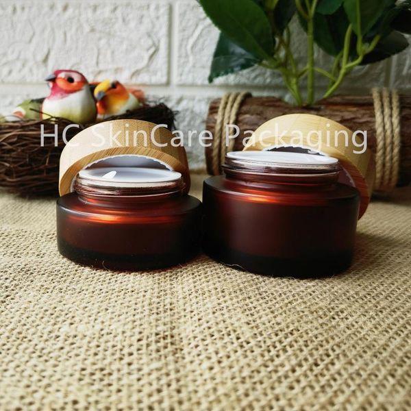 Bouteilles de rangement en gros Beauté Amber Verre Face Crème Crème