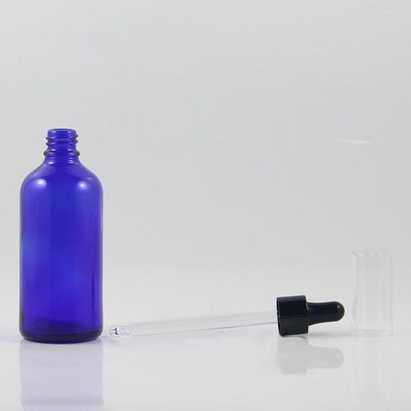 Le stockage met en bouteille l'emballage en gros du compte-gouttes en verre bleu cobalt 100ml avec la bouteille noire