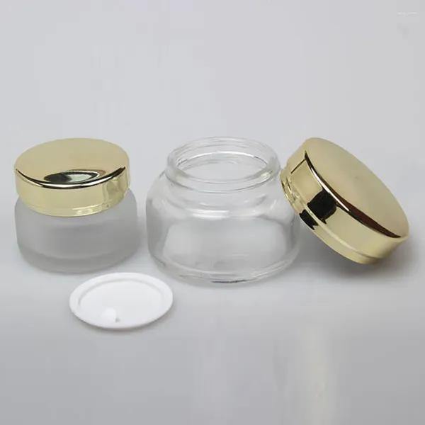 Bouteilles de rangement en gros vide 20 ml pot d'emballage cosmétique Forsted / Clear pour la crème pour les yeux avec contenant en verre de capuchon en or