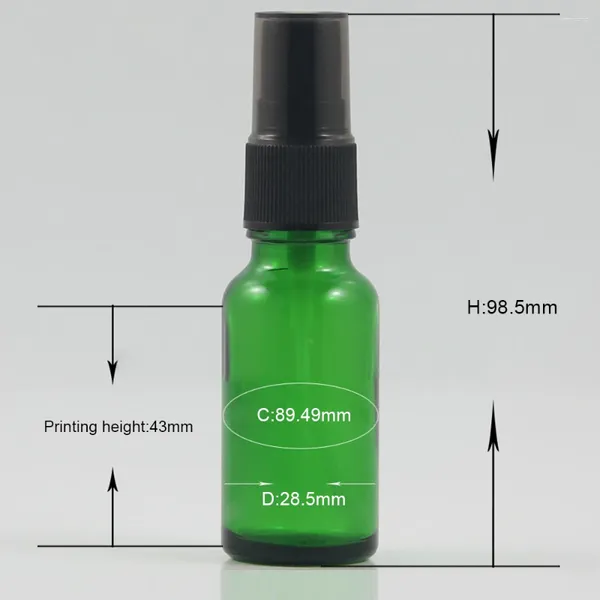 Bouteilles de rangement en gros parfum en verre de voyage Atomizer 20 ml d'emballage vert avec pompe en plastique noir