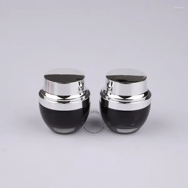 Bouteilles de rangement en gros de haute qualité 30 g de verre noir crème Jar femmes Femmes de récipient cosmétique Sliver Cap 1oz à fard à paupières 30 ml REFILLABLE POT