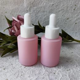 Opslagflessen Groothandel Fabrikant Aangepaste cosmetische verpakkingen 20 ml 30 ml Frosted Pink Glass Essential Oil Bottle Dropper