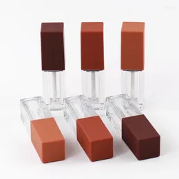 Botellas de almacenamiento al por mayor, tubos de brillo de labios vacíos cuadrados de Color calabaza, tubo transparente, envases de embalaje de botellas cosméticas de 5ml