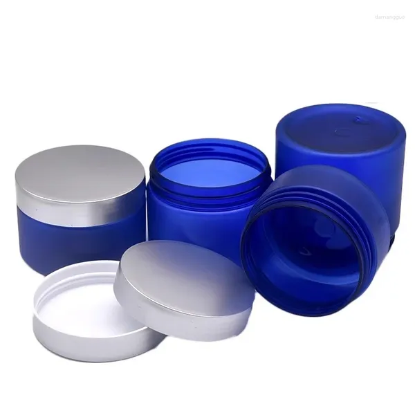 Bouteilles de rangement large bouche recharge bouteille mate argent couvercle vide givre blue plastique bleu pots crème contiennent des pots cosmétiques 100 ml 120 ml 150 ml