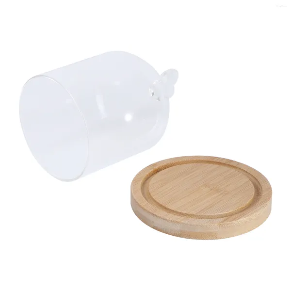 Bouteilles de rangement DÉCROS DE DÉCROS DE BOIS DOME AVEC BASE DÉCORATIVE CAS DE Tablette en verre transparent pour Noël réel conservé