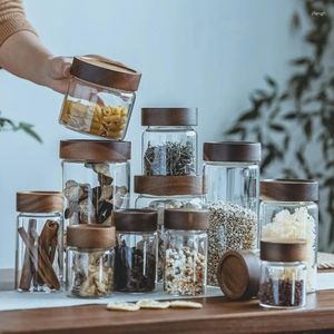 Bouteilles de rangement en bois en verre en verre étanche à l'air goutte à air