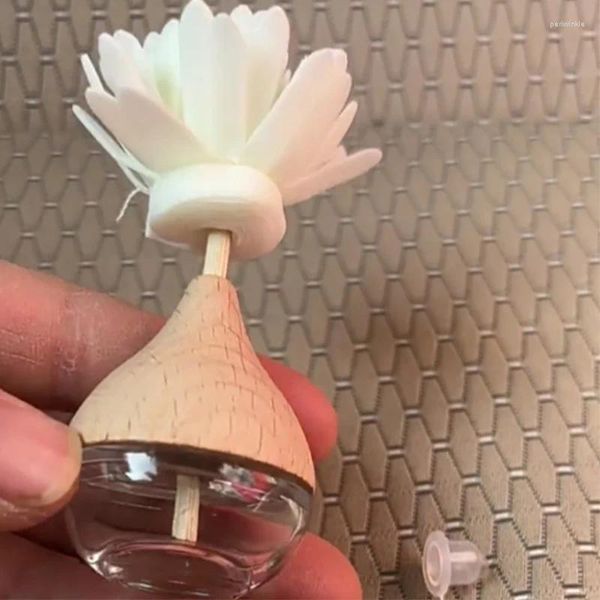 Botellas de almacenamiento Tapa de madera Mini vidrio esmerilado transparente Perfume automático con difusor de flores Contenedor de aceite esencial Decoración de fragancia de aire