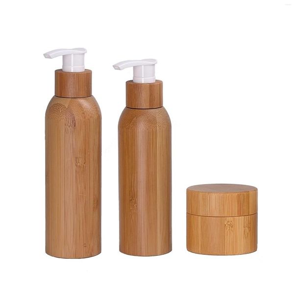 Botellas de almacenamiento Frasco cosmético de madera Embalaje de bambú Champú Acondicionador 50 ml 100 ml 120 ml Botella dispensadora de jabón de ducha