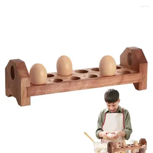 Bouteilles de rangement en bois à double rangée rack d'oeufs à 12 trous Organisateur de plate-forme pour comptoir de réfrigérateur accessoires