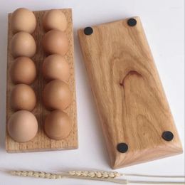 Bouteilles de rangement boîte à œufs en bois plate d'œufs de maison à double rangée 10 grilles