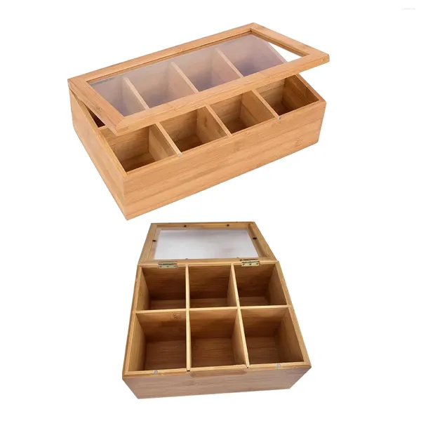 Botellas de almacenamiento Caja de té de madera dividida con soporte de bolsa de joyería de acrílico transparente para decoración de cocina de gabinete de encimera de escritorio