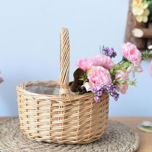 Botellas de almacenamiento, jardinera tejida, cesta de mimbre, contenedor, mano de obra exquisita, multiusos, ratán, fruta, comida, planta, cestas de flores para Picnic