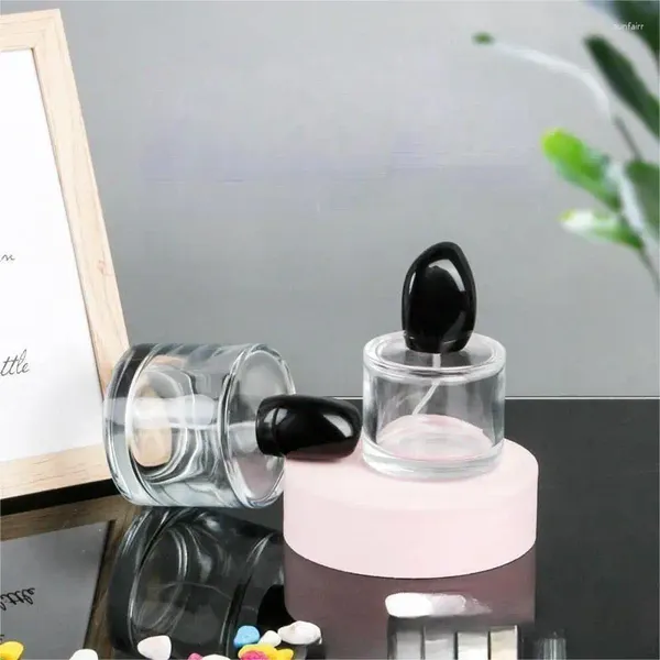 Bouteilles de stockage YUXI Verre Parfum Vaporisateur Cylindrique Transparent Noir Cap Baïonnette