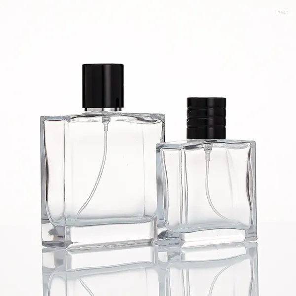 Botellas de almacenamiento Yuxi Square Black Press Spray Perfume Botella Bayoneta Flat Gruida de vidrio Cosmética Cosmética