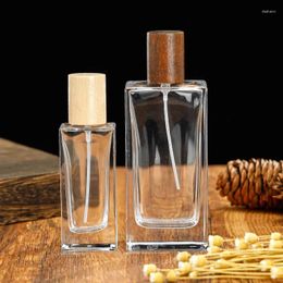 Opslagflessen yuxi transparante glazen parfumfles 30 ml rechthoekige verdikte cosmetische bayonet spray lege fles.
