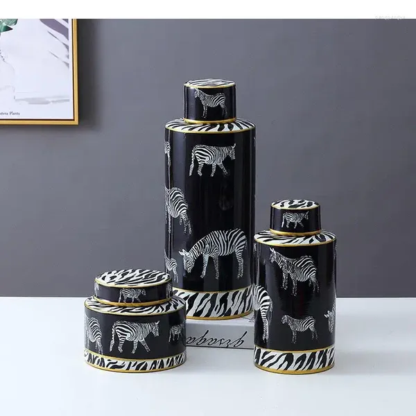 Bouteilles de rangement peinture zébrée vases en céramique pots de bonbons avec couvercle en porcelaine décorative décoration décoration de fleurs vase nordique décoration intérieure