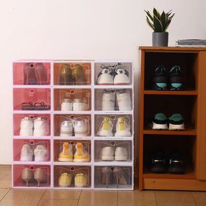 Boîte de rangement organisateur pliable, boîtes de rangement en plastique anti-poussière, armoire à chaussures combinée empilable 240103