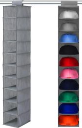 Boîtes de rangement 10 rack de chapeau d'étagère Closet suspendu / organisateur pour - support de capuchon de baseball gris
