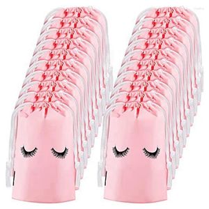 Opbergdozen 100 stuks wimper nazorgzakken plastic make -up toilethopje cosmetisch reizen met trekkoord roze l