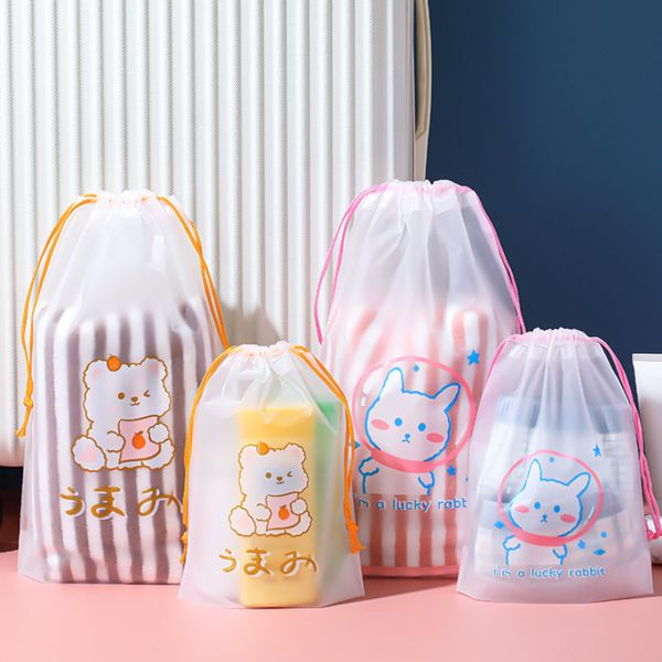 Cajas de almacenamiento 100pcs / lot PE Bear Cordón Bolsa con cordón Bolsa de paño Bolsa con cordón Bolsa de almacenamiento de zapatos Bolsa de embalaje de plástico esmerilado (3 piezas / juego)