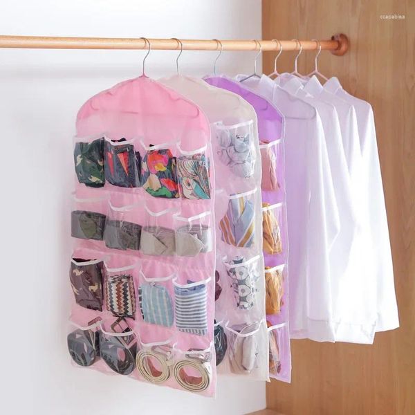 Boîtes de rangement Organisateur de sac suspendu portable à 16 grilles pour chaussettes, soutiens-gorge et sous-vêtements : support de placard polyvalent avec rangement mural