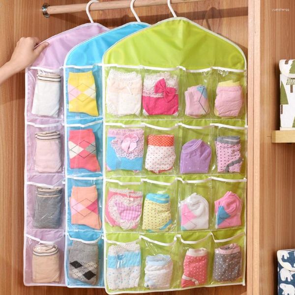 Cajas de almacenamiento con 16 bolsillos, organizador colgante transparente para armario de pared, calcetines, ropa interior, artículos diversos, bolsas para colgar para el hogar y el baño