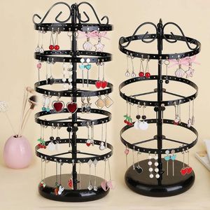 Opbergdozen 1 pc 3/4/5 lagen metaal roterende oorbelhouder Organisator Exquisite sieraden Display Stand Bamboo Make -up