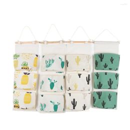 Boîtes de rangement 1pc 3 sac de poche utile mignon Cactus ananas décor porte tenture murale placard chaussettes sous-vêtements pochette organisateur