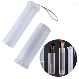 Boîtes de rangement 1PC Porte-crayon rétractable en plastique transparent Cylindre de pinceau de maquillage à hauteur réglable avec couvercle Boîte à cosmétiques anti-poussière