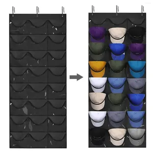 Boîtes de rangement 1PC Hat Rack - Organisateur Racks pour casquettes de baseball Support visible Porte murale avec 3 crochets 24 poches