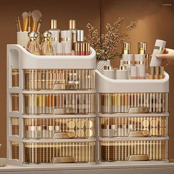 Boîtes de rangement 1pc Organisateur de maquillage avec 4 tiroirs Cosmetics for Skin Care Lotionsliptick Great commode chambre chambre de salle de bain