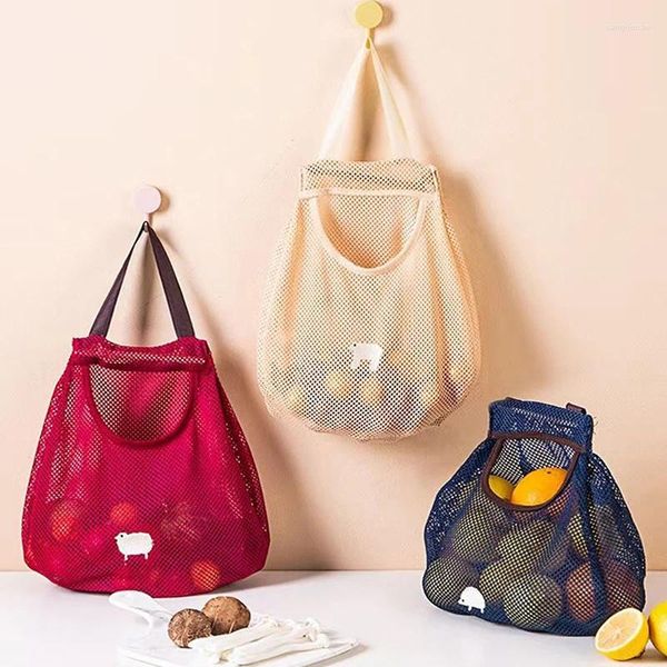 Boîtes de rangement 1pc de cuisine réutilisable aux fruits végétaux oignons oignons suspendus sac polyester sac à mailles respirantes