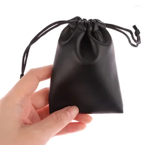 Boîtes de rangement 1PCS Black Pu Leather Sac Coin Purse Sisse Memorphone Memory Small Wallet USB Data Cable Organizer Accessoires