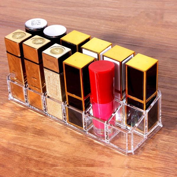 Cajas de almacenamiento 2/3pcs Clear 12 Grid Lipstick Stand Case Organizador de cajas de cajas de exhibición Joyería cosmética