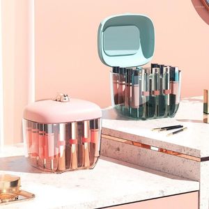 Boîtes de rangement 20 Grid Lipstick Stand Makeup Organizer ABS Affichage avec miroir Boîte de support de bijoux de boîtier cosmétique