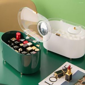 Boîtes de rangement 2022 créatif grande taille rouge à lèvres présentoir cosmétique vernis à ongles maquillage organisateur avec couvercle boîte miroir