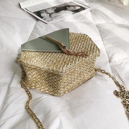 Opbergdozen 2022 Zhexagon Mulit -stijl Straw Leather Handtas Vrouwen Zomer Rattan Bag Handgemaakte geweven strandcirkel Bohemie Schouder