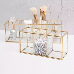 Boîtes de rangement 2023 Transparent Verre Maquillage Brosse Boîte De Luxe Cosmétiques Conteneur Anneau Crayon Rouge À Lèvres Titulaire