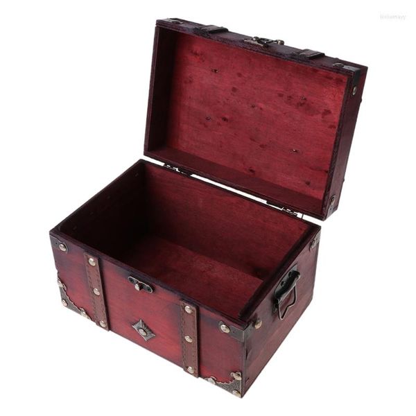 Cajas de almacenamiento 2023 Cofre del tesoro Caja de madera vintage Organizador de joyas de estilo antiguo para baratija Máscara casera