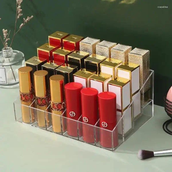 Cajas de almacenamiento con 24 rejillas, soporte para pintalabios, caja de cosméticos acrílica, puede almacenar y clasificar esmalte de uñas, Estante de presentación de joyería