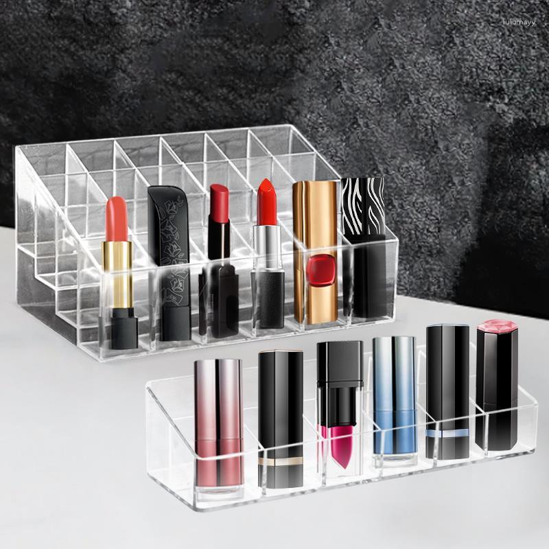 Caixas de armazenamento 24 grade organizador de maquiagem de batom acrílico para cosméticos esmalte de unha suporte de exibição