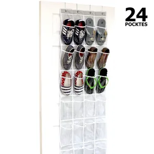 Boîtes de rangement 24 Poches Crimpstal Clear Mur Hanging Shoe Organizer Sac Chaussures Casquettes sur la porte pour le tissu