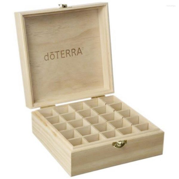 Boîtes de rangement 25 grilles boîte en bois organisateur pour huile essentielle étui de transport conteneur trésor bijoux