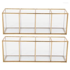 Cajas de almacenamiento 2X Nordic Gold Grid Glass Flip Tank Box Contenedor de cosméticos de lujo Micro-Landscape Flower Room C