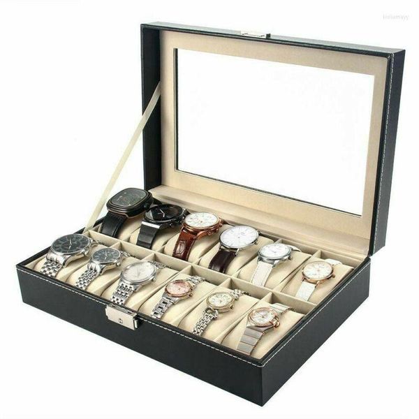 Boîtes de rangement 3/6/12 fentes boîte de montre en cuir poignet vitrine organisateur bijoux